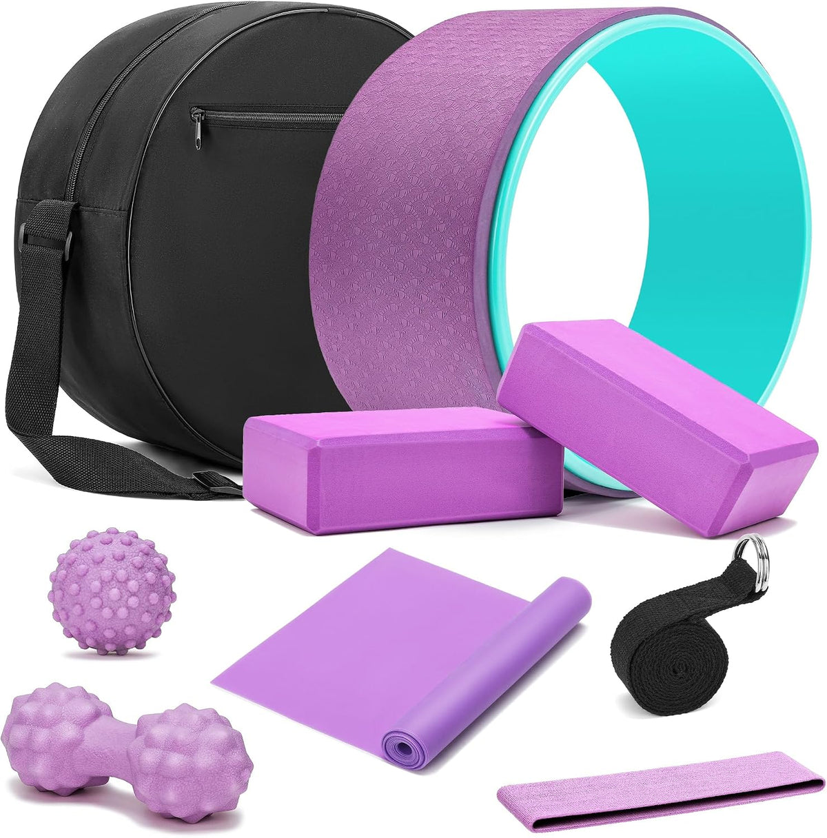 Complete Yoga Wheel Set with Blocks, Strap & Massage Ball