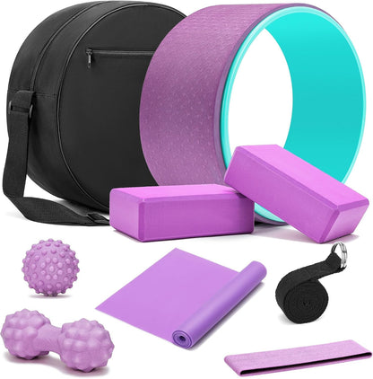 Complete Yoga Wheel Set with Blocks, Strap & Massage Ball