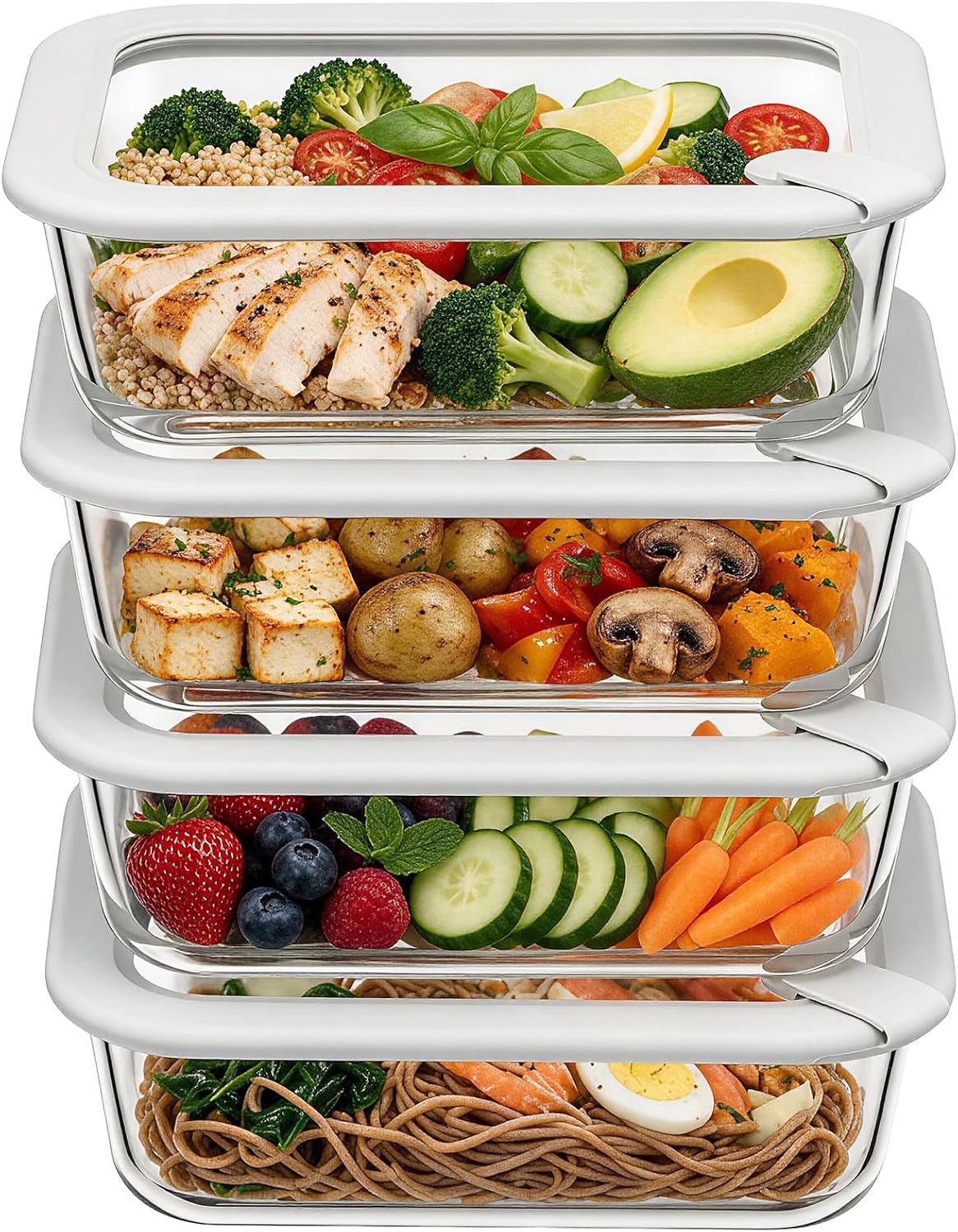 Glass Food Storage Containers with Dual Lids - 35oz Set
