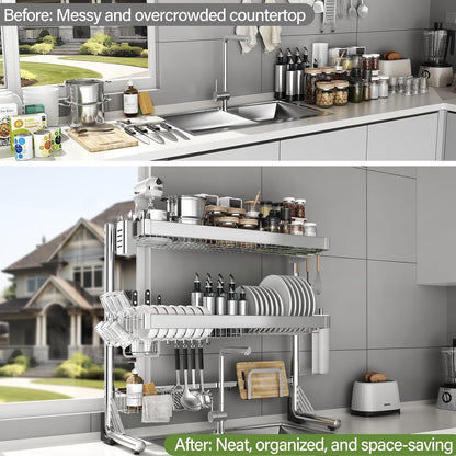 Over Sink Dish Drying Rack 3 Tier Adjustable Stainless Steel