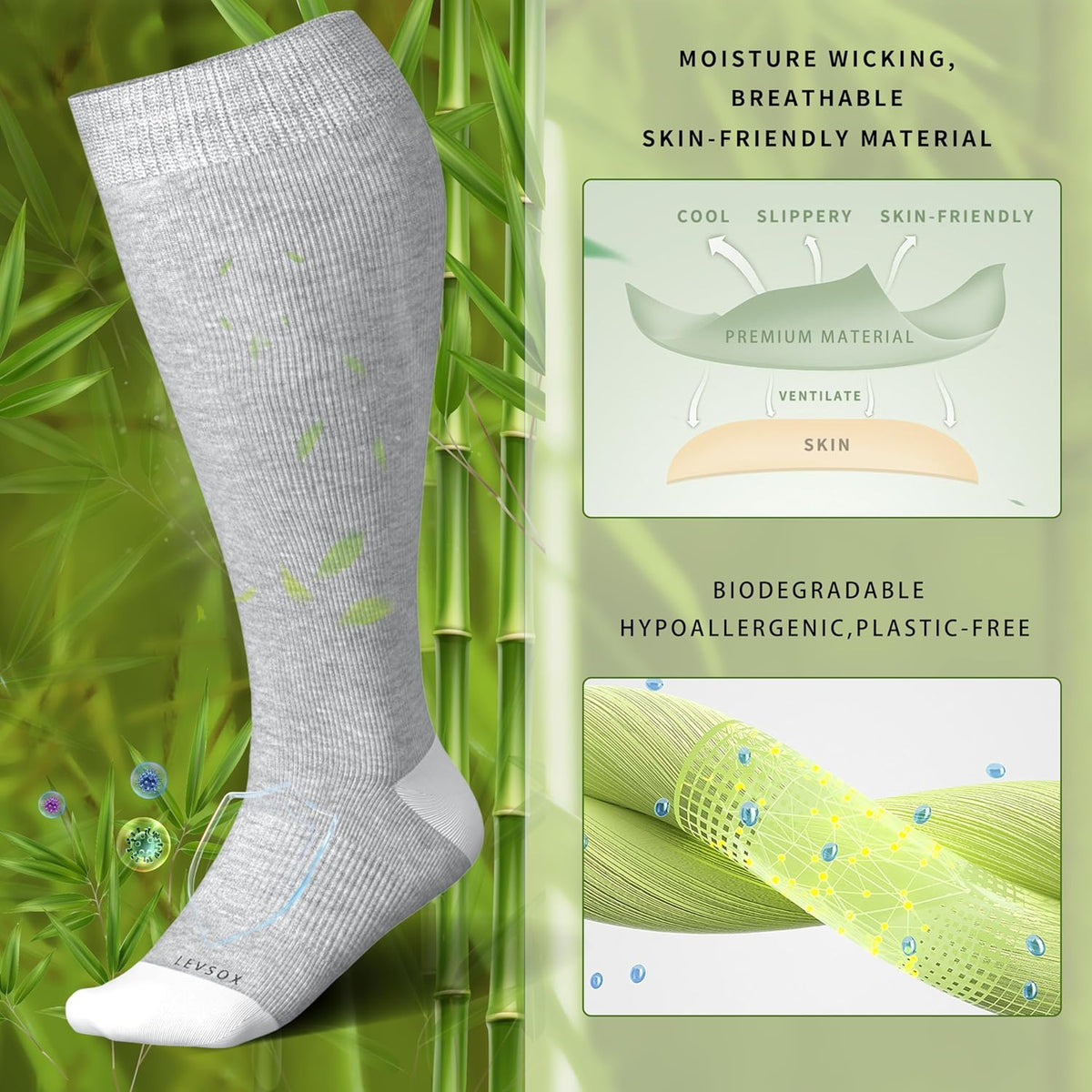LEVSOX Wide Calf Compression Socks 15-20 mmHg | Plus Size Knee High (3 ...