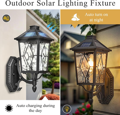 Solar Outdoor Wall Lamp with Water Ripple Glass & Remote