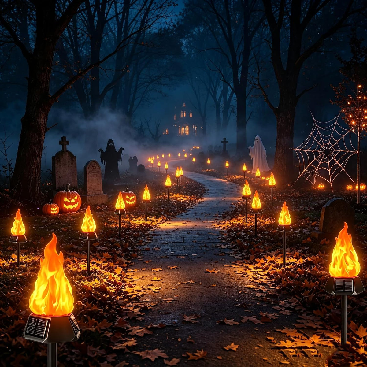 Solar Torch Lights Outdoor Waterproof Halloween Landscape 4-Pack