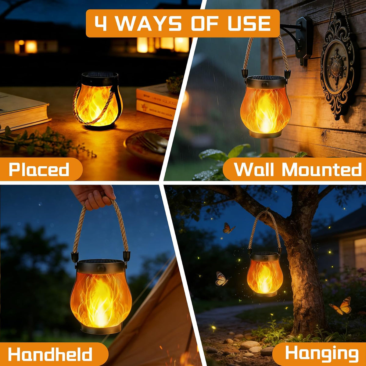 Solar Flame Lanterns Outdoor Waterproof - 2 or 4 Pack