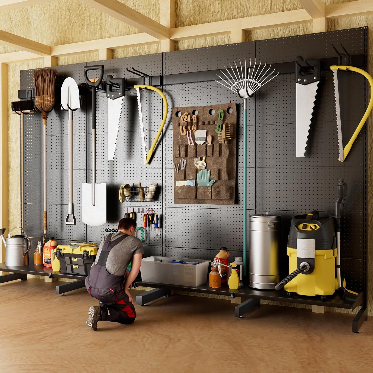 Freestanding Pegboard Garden Tool Organizer Rack for Garage