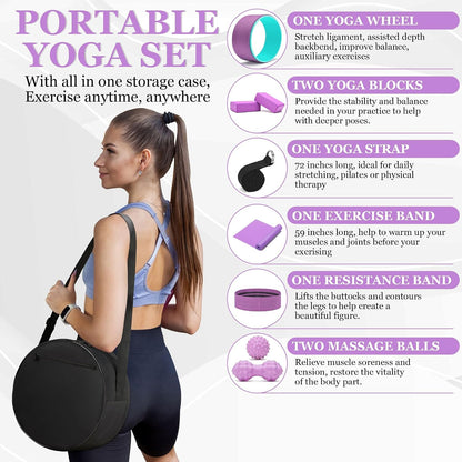 Complete Yoga Wheel Set with Blocks, Strap & Massage Ball