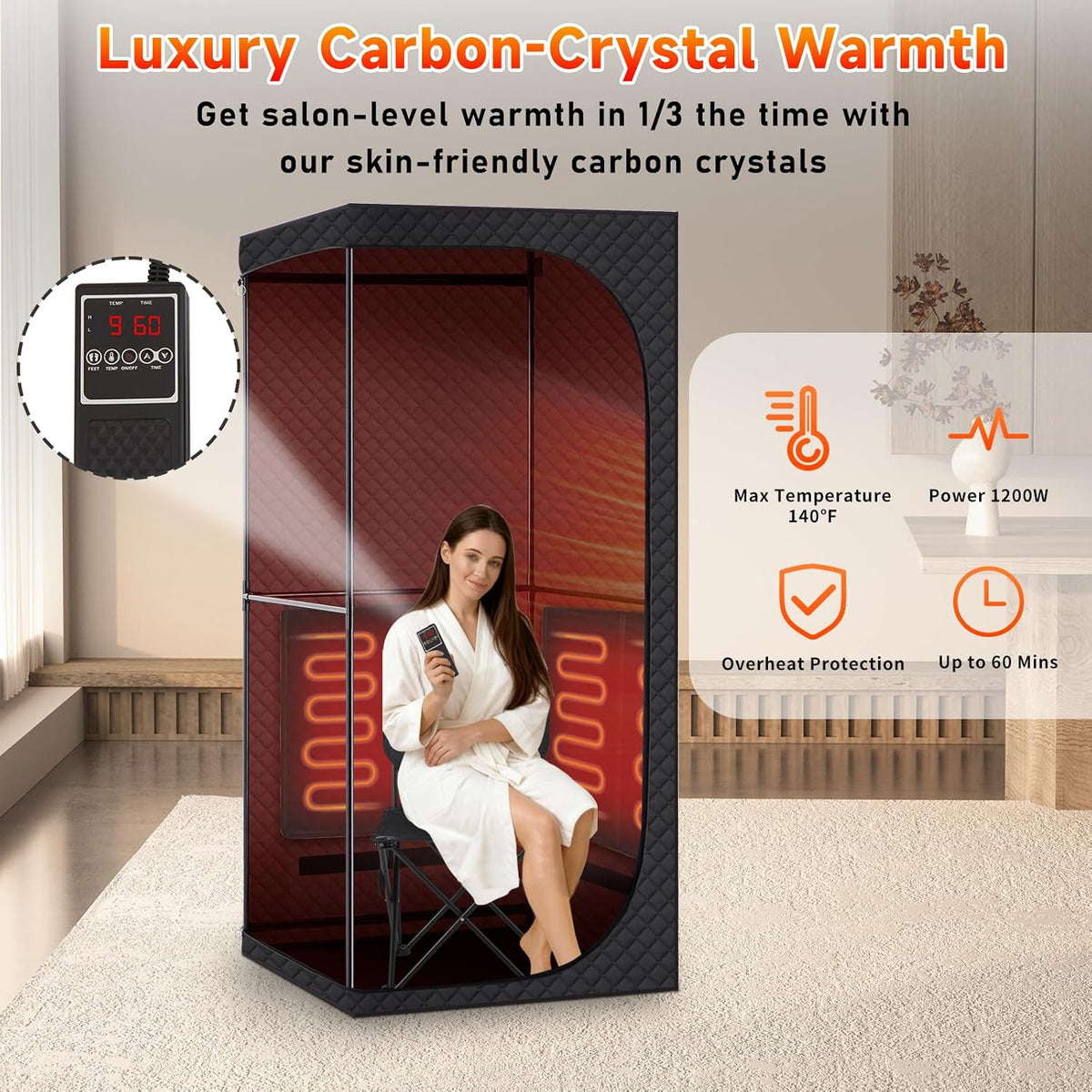 Portable Infrared Sauna with Red Light Therapy & Folding Chair