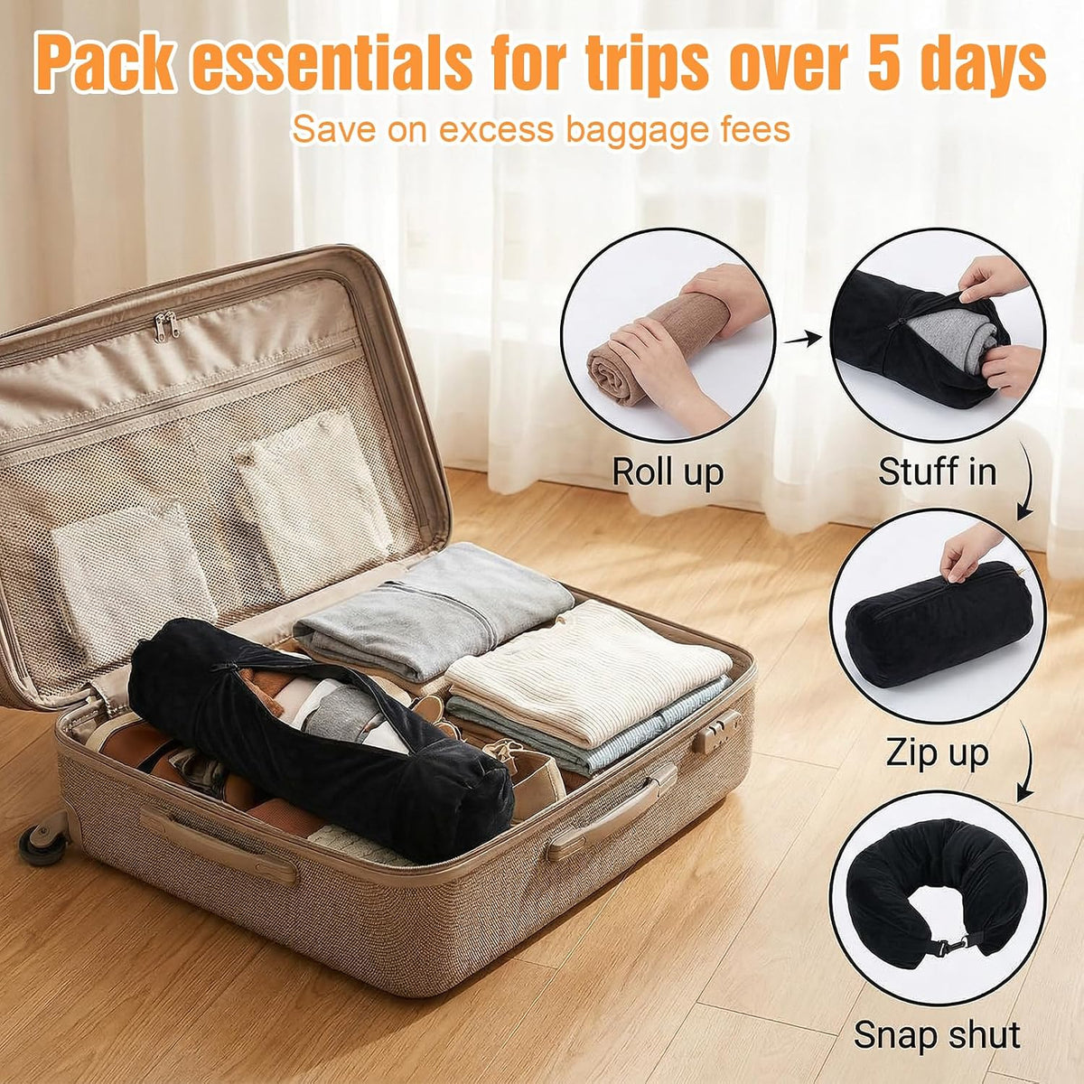 Stuffable Travel Pillow with Clothes Storage Compartment