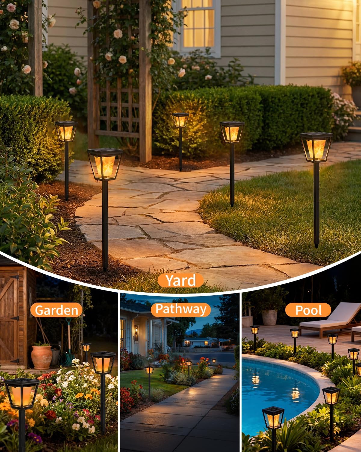 Solar Pathway Lights with Flickering Flame Effect - 4/6/8 Pack