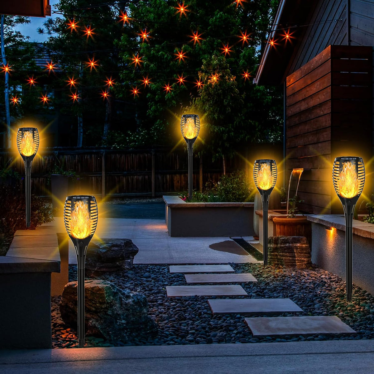 Solar Flame Torch Lights Outdoor 4 or 7 Pack - Pathway Decor