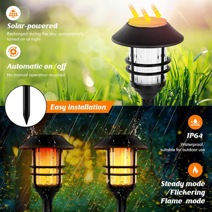 Solar Flame Pathway Lights - Metal Waterproof LED Garden Decor