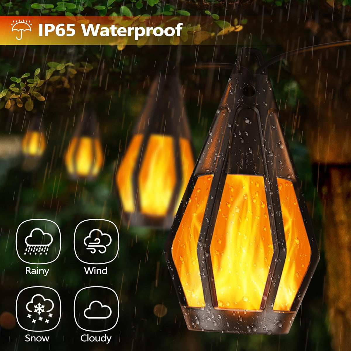 Solar String Lights – Flickering Flame Outdoor Patio Lights