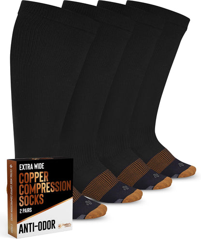Copper Plus Size Wide Calf Compression Socks 20-30mmHg - 2 Pairs