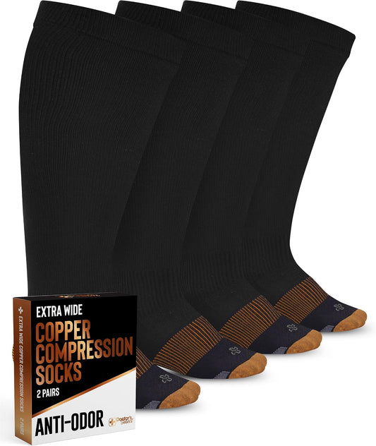 Copper Plus Size Wide Calf Compression Socks 20-30mmHg - 2 Pairs