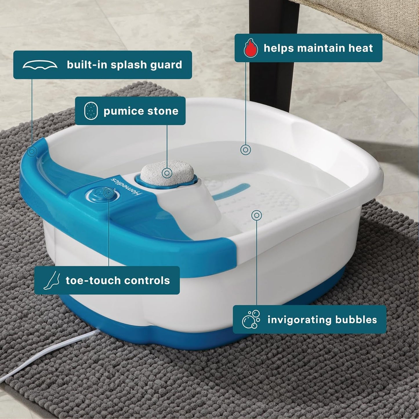 Toe-Touch Controlled Foot Spa with Massage Nodes & Bubbles