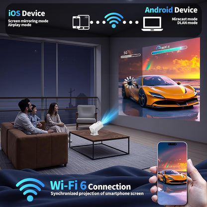 Mini Projector 4K 1080P WiFi 6 Bluetooth Rotatable Portable