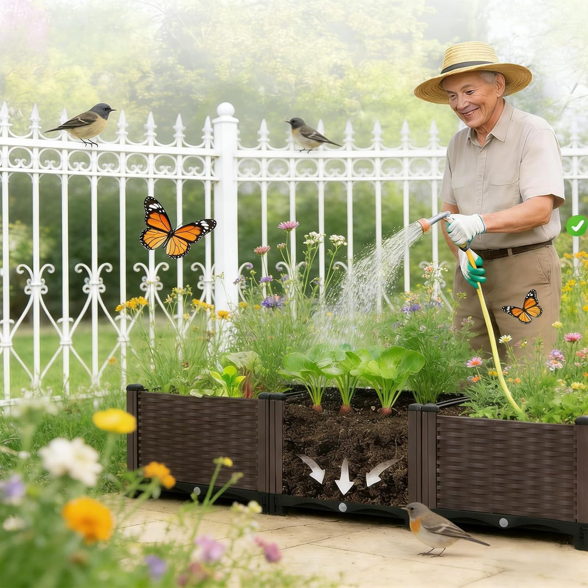3-Grid Elevated Raised Garden Bed with Drainage System