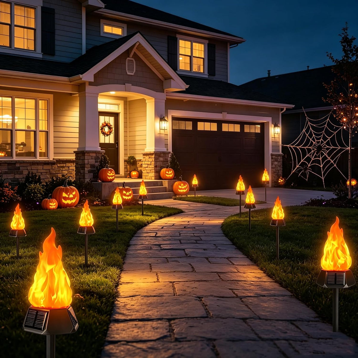 Solar Torch Lights Outdoor Waterproof Halloween Landscape 4-Pack