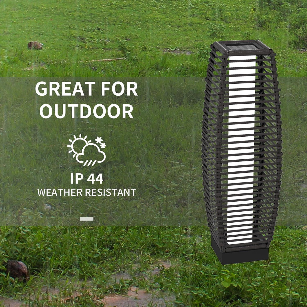 Solar Rattan Floor Lamp - Outdoor Garden Lantern Lighting
