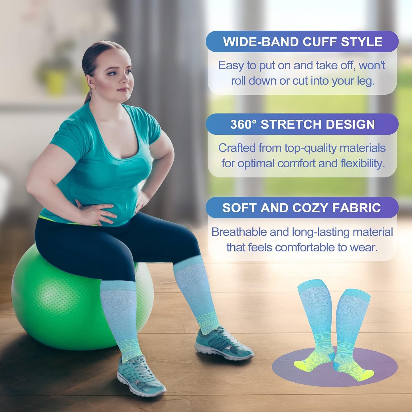 Plus Size Compression Socks 15-20 mmHg Wide Calf Knee High