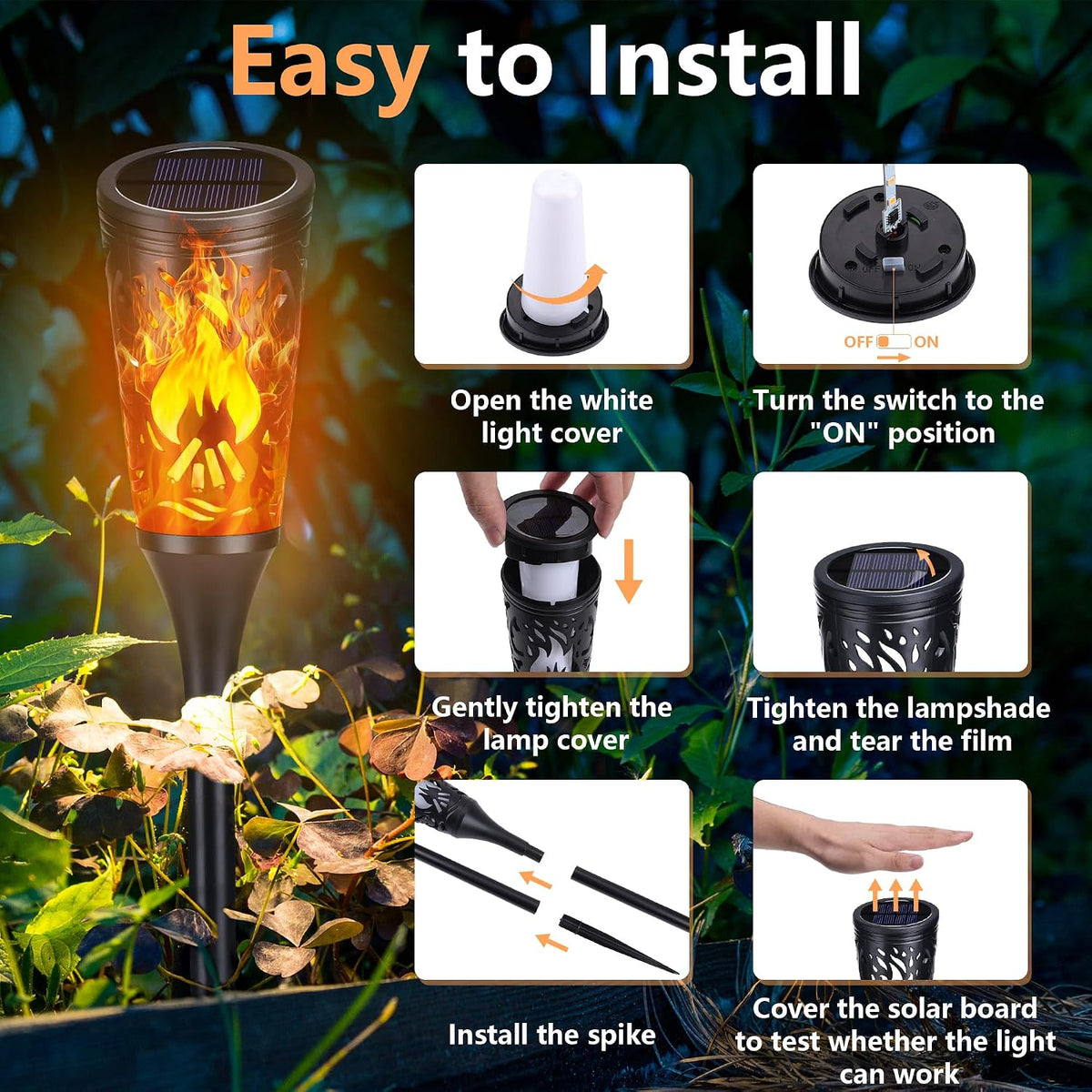 Solar Flame Torch Lights - Waterproof Outdoor LED Pathway