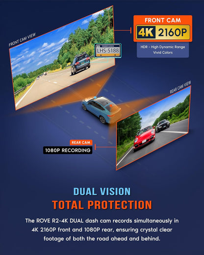 Dual 4K Dash Cam Front & Rear with WiFi & GPS Parking Mode