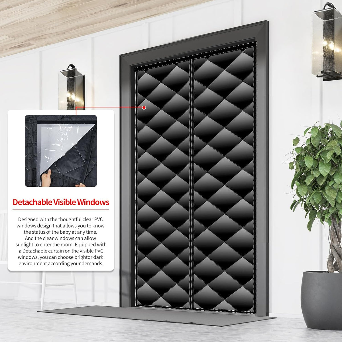 Magnetic Thermal Insulated Door Curtain with Detachable Windows