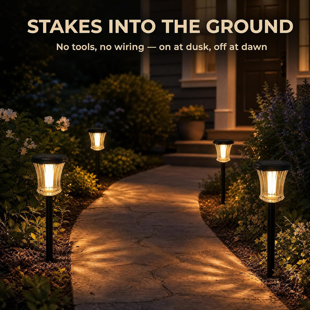 Glass Solar Pathway Lights with 4 Ambient Modes & Flame Effect