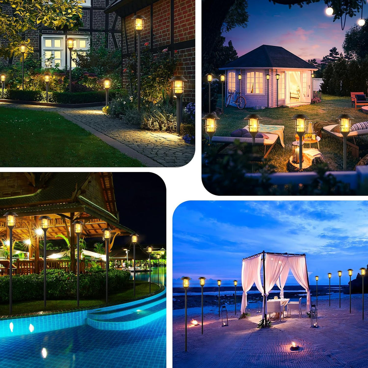 Solar Flame Pathway Lights - Metal Waterproof LED Garden Decor