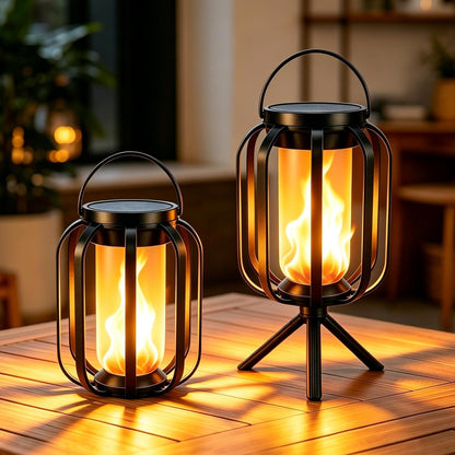 Solar Flame Lanterns - Dual Charging Pathway Lights 2 Pack