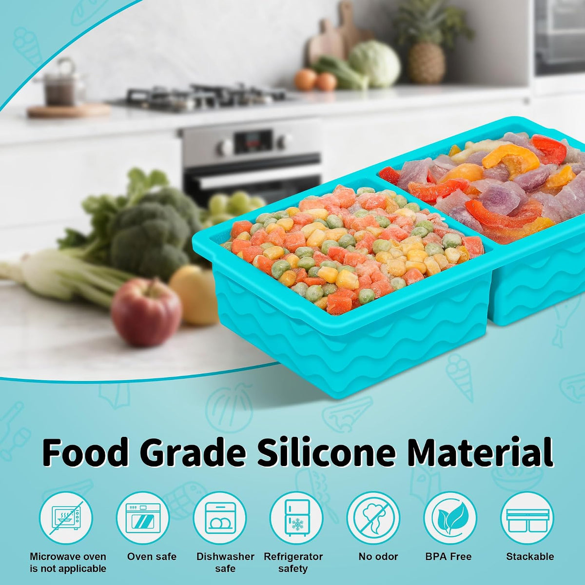 Silicone Freezer Trays with Lid - 3-Pack Soup Storage Molds
