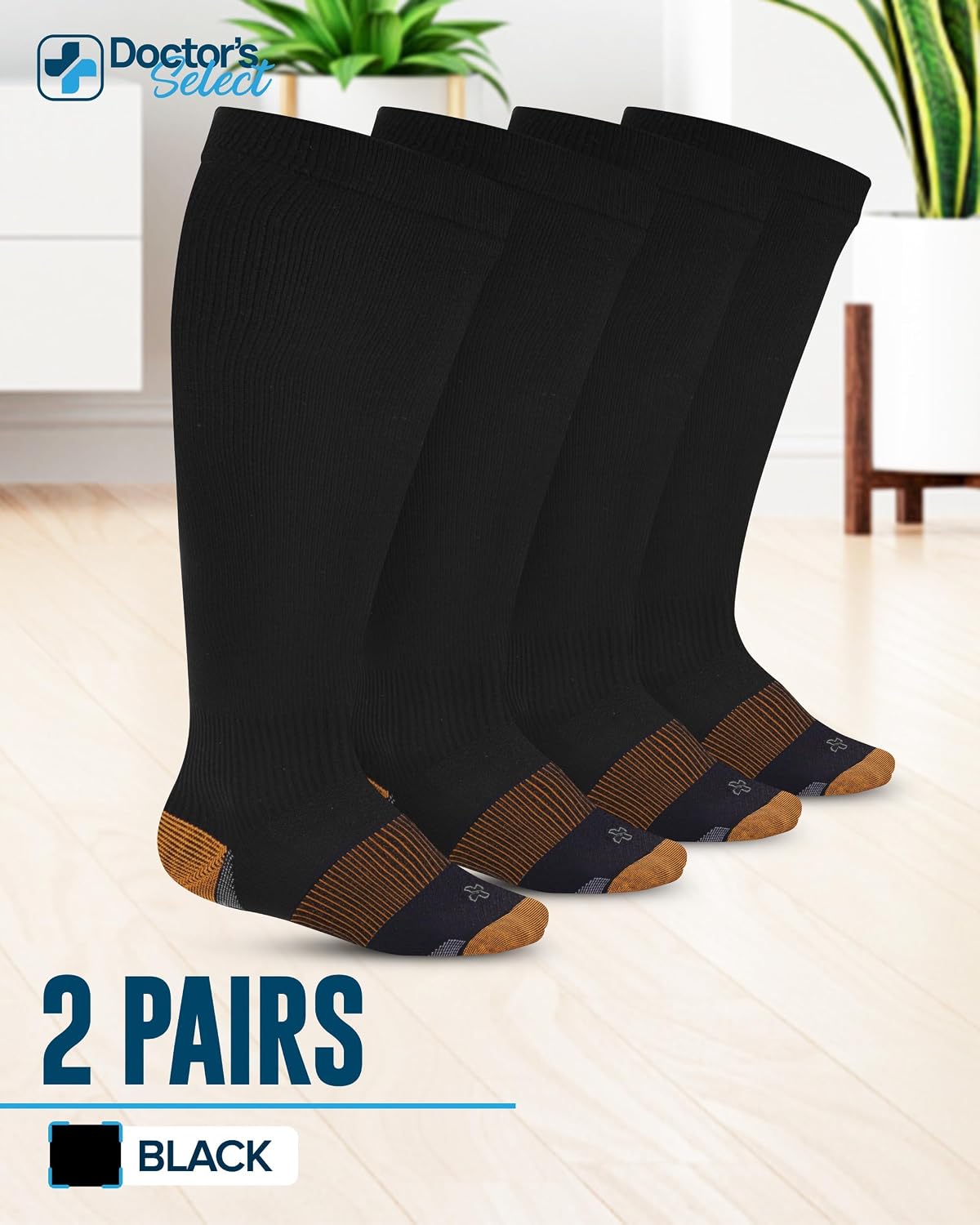 Copper Plus Size Wide Calf Compression Socks 20-30mmHg - 2 Pairs