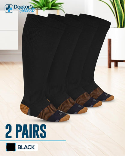 Copper Plus Size Wide Calf Compression Socks 20-30mmHg - 2 Pairs