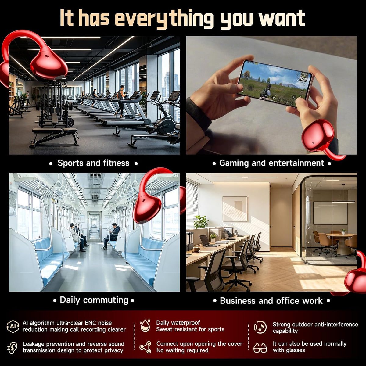 Open Ear Clip-On Headphones – Wireless Earbuds No In-Ear