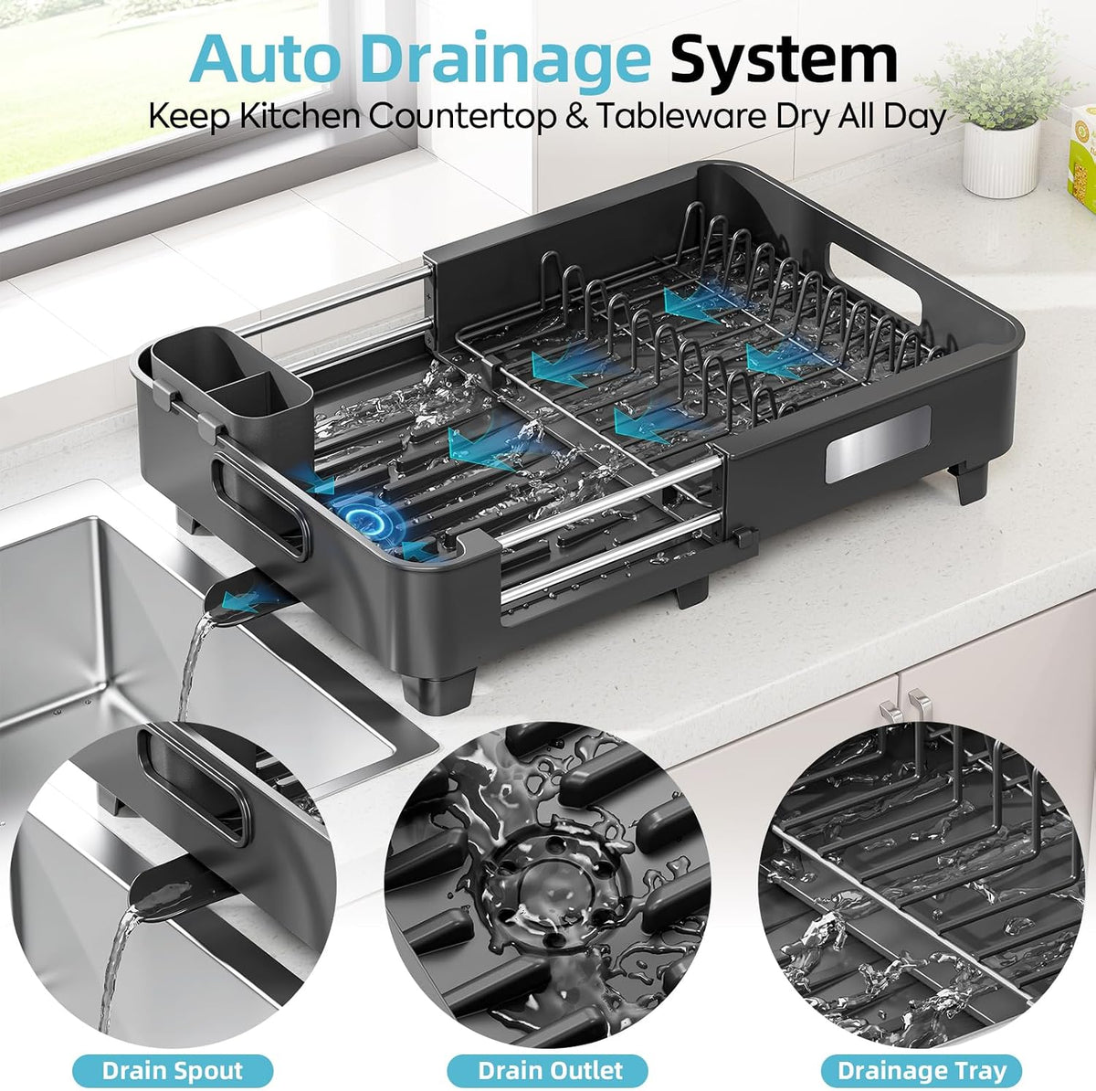 Extendable Dish Drying Rack for Small Kitchen Counters