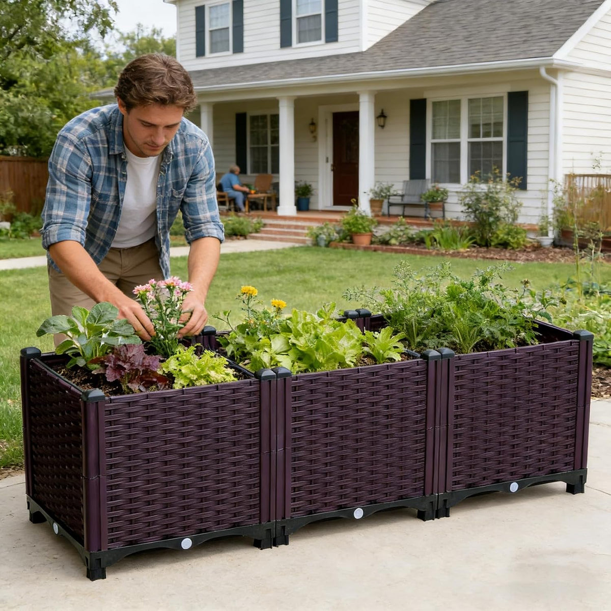 3-Grid Elevated Raised Garden Bed with Drainage System