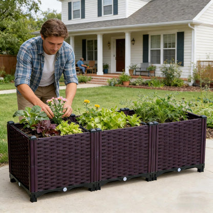 3-Grid Elevated Raised Garden Bed with Drainage System