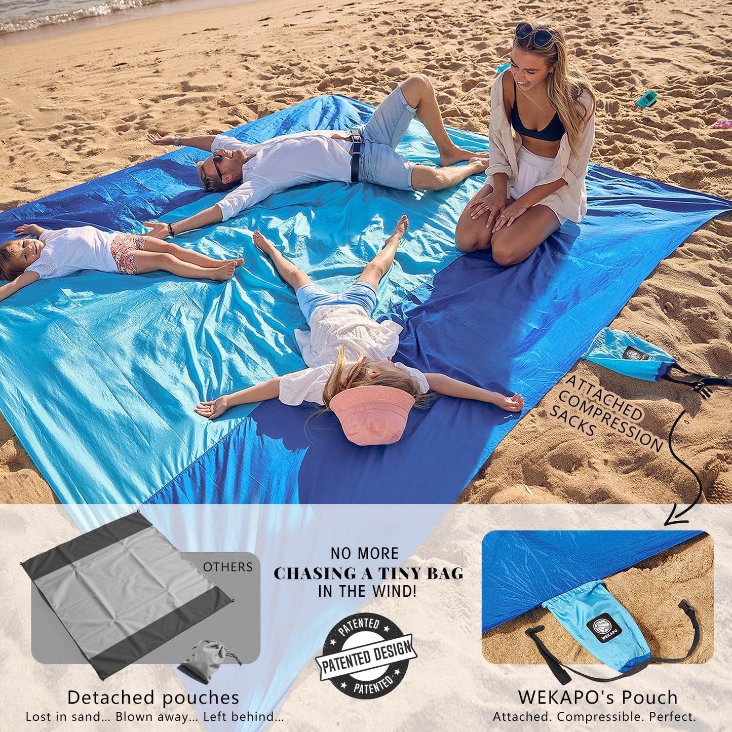 Sandproof Waterproof Beach Blanket - Extra Large & Compact