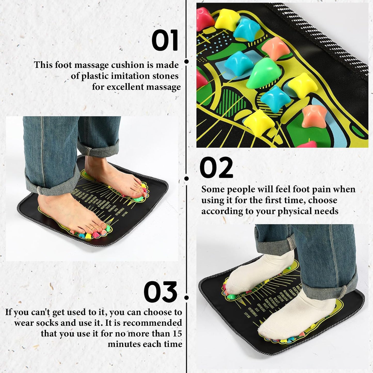 Foot Acupressure Massage Mat with Natural Stones