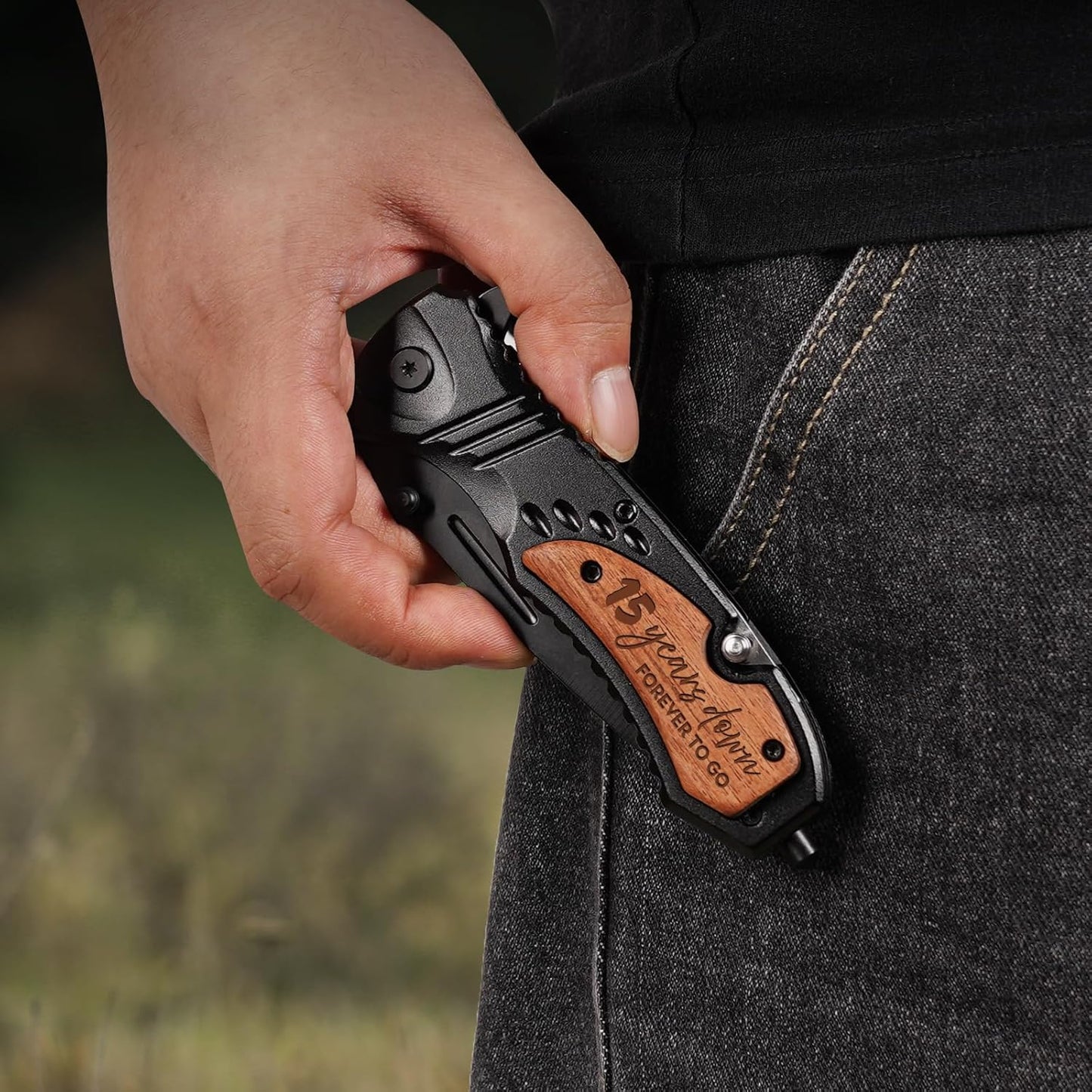 15th Anniversary Engraved Pocket Knife - Personalized Keepsake Gift