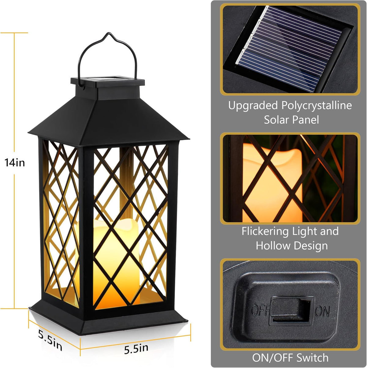 Solar Hollow Lanterns with Flickering LED Candle Light