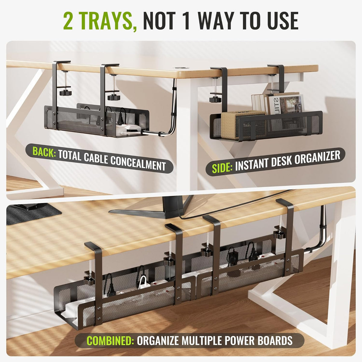 Under Desk Cable Management Tray - No Drill Wire Organizer