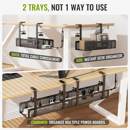 Under Desk Cable Management Tray - No Drill Wire Organizer