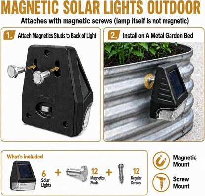Magnetic Solar Lights for Raised Garden Beds - 6 Pack
