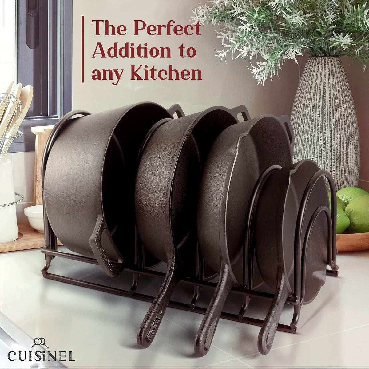 XL 5-Tier Cast Iron Pan Organizer Rack - Matte Black