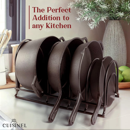 XL 5-Tier Cast Iron Pan Organizer Rack - Matte Black