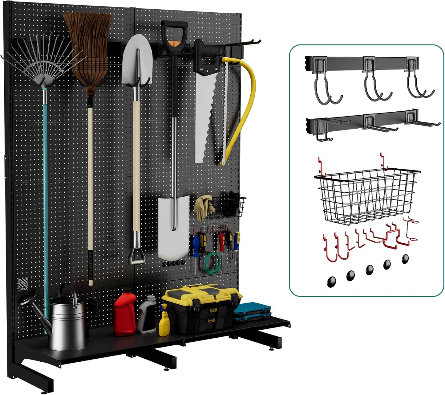 Freestanding Pegboard Garden Tool Organizer Rack for Garage