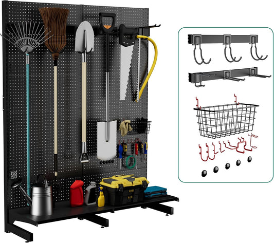 Freestanding Pegboard Garden Tool Organizer Rack for Garage