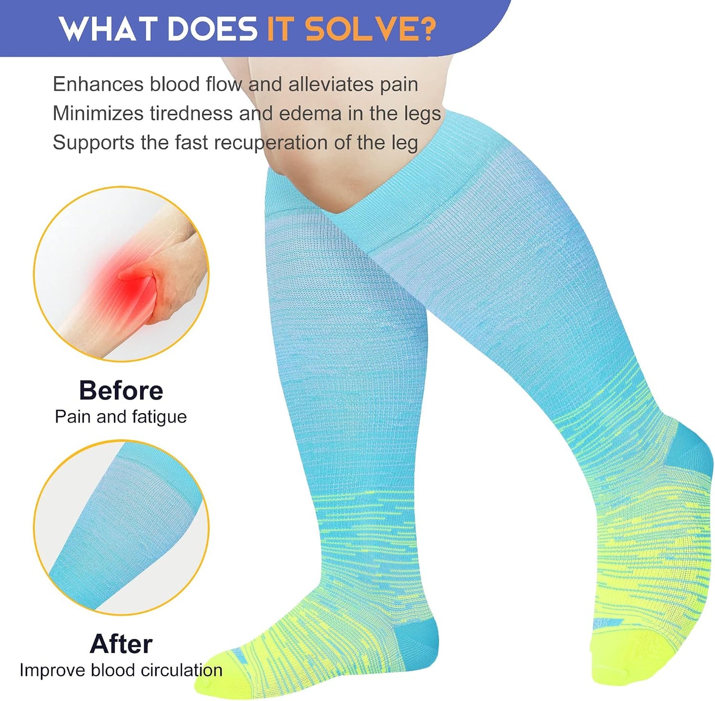 Plus Size Compression Socks 15-20 mmHg Wide Calf Knee High