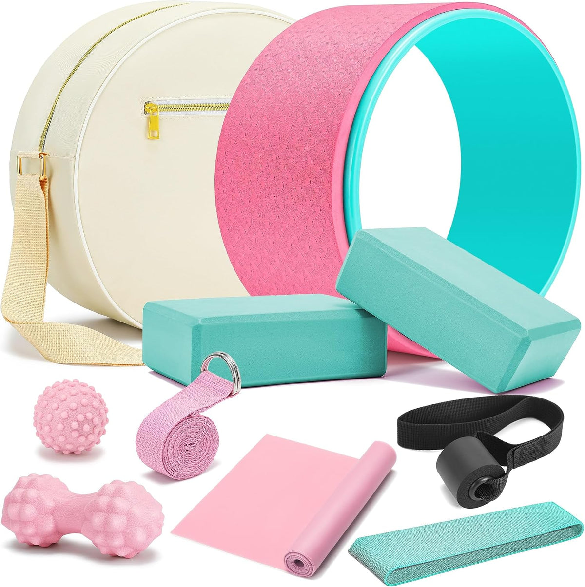 Complete Yoga Wheel Set with Blocks, Strap & Massage Ball